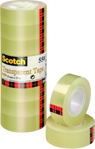 Taśma biurowa SCOTCH 550 , 19mm, 33m, w folii, 8szt., transparentna