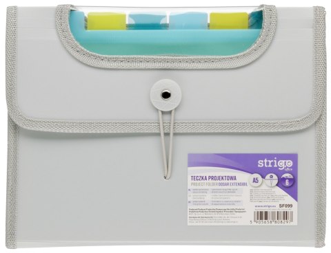 Teczka z gumką PP A5/25mm/6przegródek popielata STRIGO SF099
