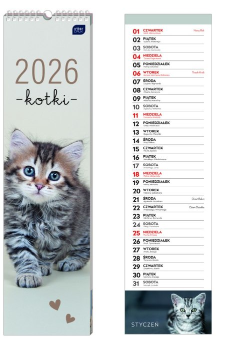 Kalendarz 135x500 paskowy miesiąc Kotki Interdruk