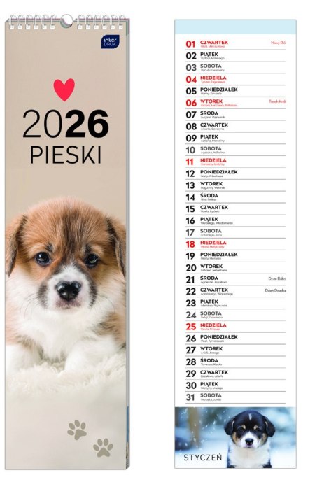 Kalendarz 135x500 paskowy miesiąc Pieski Interdruk