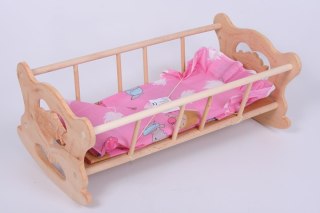 Kołyska drewniana 54x22x30 z pościelą w kwiatki MALIMAS 154507
