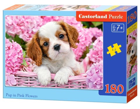 Puzzle 180 elementów Pup in Pink Flowers CASTORLAND B-018185