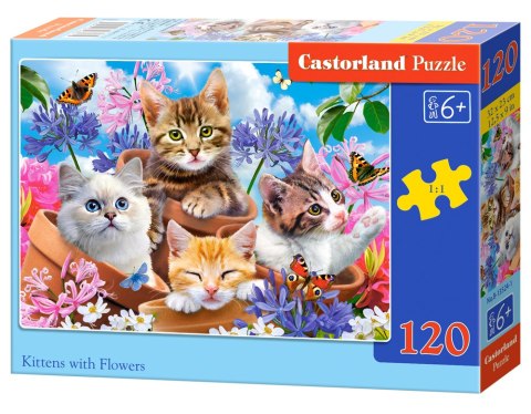 Puzzle 120 elementów Kittens with flowers CASTORLAND B-13524