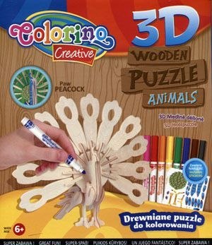 Puzzle drewniane 3D do kolorowania Paw akcesoria Colorino PATIO 838454