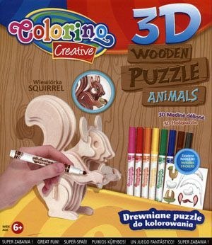 Puzzle drewniane 3D do kolorowania Wiewiórka akcesoria Colorino PATIO 838430