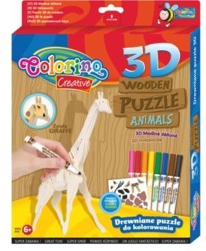 Puzzle drewniane 3D do kolorowania Żyrafa akcesoria Colorino PATIO 838348
