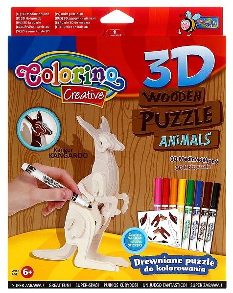 Puzzle drewniane 3D kolor Kangur akcesoria Colorino PATIO 838447