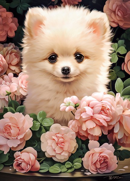 Puzzle 60 el. Pomeranian Puppy in Roses CASTORLAND B-066261