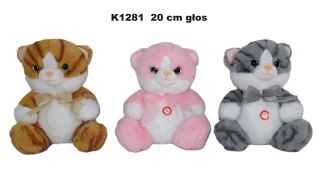 PLUSZAK KOT Z GLOSEM 20CM SIEDZACY Z KOKARDKA SA