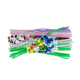 Zestaw kreatywny pompony druciki oczy pastelowe 262 elementów CRAFT WITH FUN 553725
