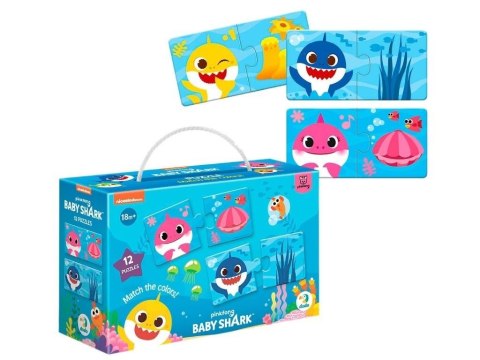 Puzzle 12 elementów Duo Dopasuj Kolory Baby Shark MAKSIK DOB0271