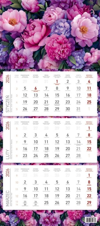 KALENDARZ TRÓJDZIELNY EKONOMICZNY NR KAT. KS045B KWIATY