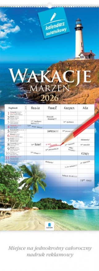 Kalendarz 13 planszowy 2/3A3 notatnikowy Wakacje LUCRUM WN03