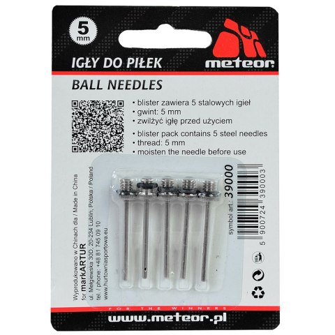 Igły do piłek Meteor 5mm 5szt 39000 Igły do piłek Meteor 5mm 5szt 39000