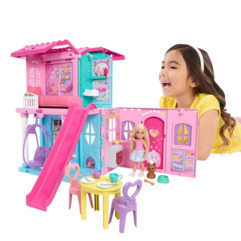 Barbie Chelsea Rozkładany domek dla lalek Zestaw do zabawy z ponad 15 akcesoriami