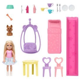 Barbie Chelsea Rozkładany domek dla lalek Zestaw do zabawy z ponad 15 akcesoriami