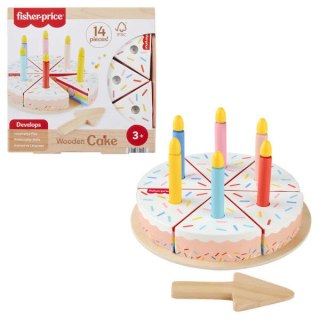 Fisher-Price Drewniany tort urodzinowy Zestaw z 14 elementami do zabawy w dekorowanie i serwowanie