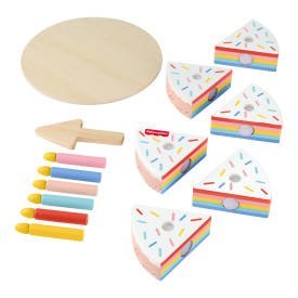 Fisher-Price Drewniany tort urodzinowy Zestaw z 14 elementami do zabawy w dekorowanie i serwowanie