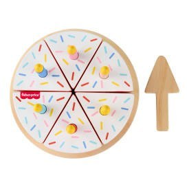 Fisher-Price Drewniany tort urodzinowy Zestaw z 14 elementami do zabawy w dekorowanie i serwowanie