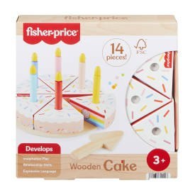 Fisher-Price Drewniany tort urodzinowy Zestaw z 14 elementami do zabawy w dekorowanie i serwowanie