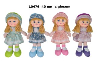 LALKA SZMACIANA Z GLOSEM 40CM W KAPELUSZU SA FOL
