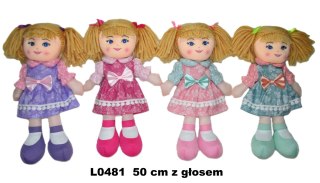 LALKA SZMACIANA Z GLOSEM 50CM SUKIENKA Z KOKAR S
