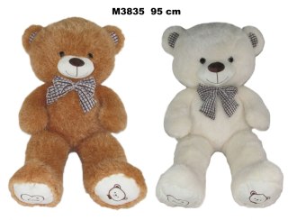PLUSZAK MIS 95CM SIEDZACY Z KOKARDKA BIA 2KOL SA