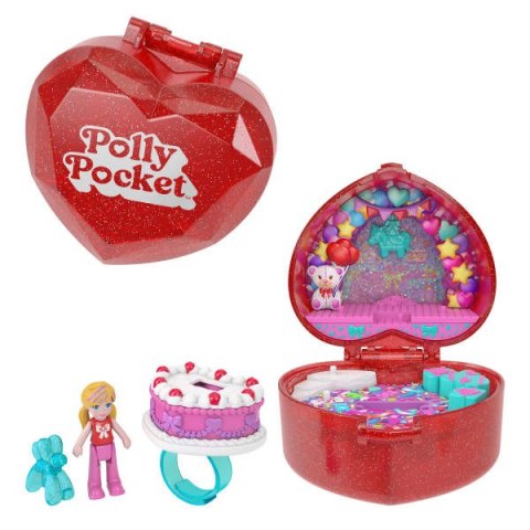 Polly Pocket 80-lecie Mattel Rocznicowy zestaw kompaktowy puzderko: mikro lalka, balonikowe zwierzątko i pierścionek dla dziec