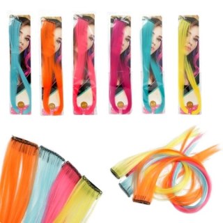 Fluorescencyjne pasemka do przedłużania włosów 50 cm 6 kolorów mix