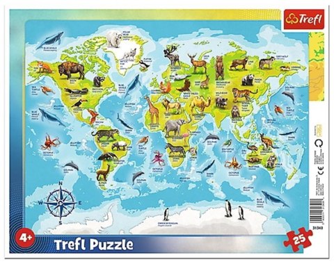 Puzzle 25el Mapa świata ze zwierzętami TREFL 31340
