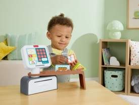 Fisher-Price Ucz się i śmiej Sklepik Kasa fiskalna Kupuj i skanuj Zabawka interaktywna POL/ENG/CZ/SL/HU JGW98