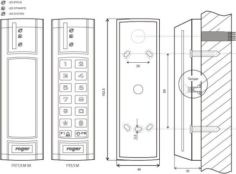 Czytnik zbliżeniowy ROGER PRT12EM-BK