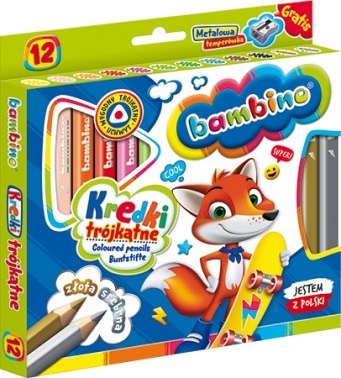 Kredki 12 kolorów Bambino trójkątne temperówka MAJEWSKI 002892