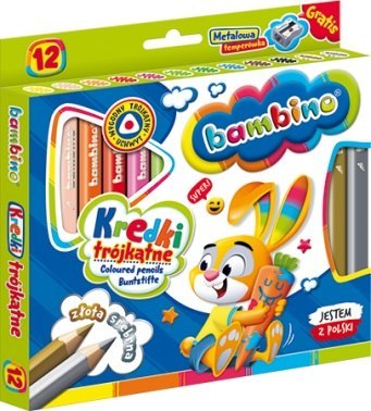 Kredki 12 kolorów Bambino trójkątne temperówka MAJEWSKI 002892