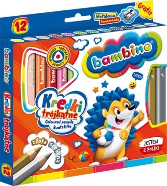 Kredki 12 kolorów Bambino trójkątne temperówka MAJEWSKI 002892