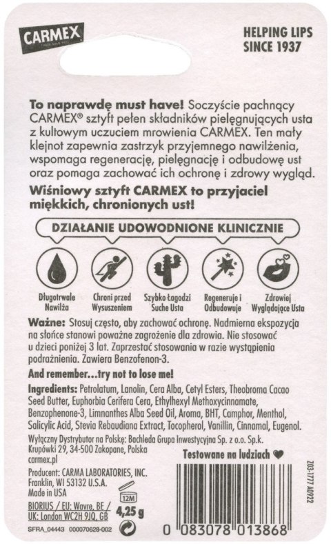 CARMEX Pomadka ochronna w sztyfcie Cherry SPF 15 4,25 g