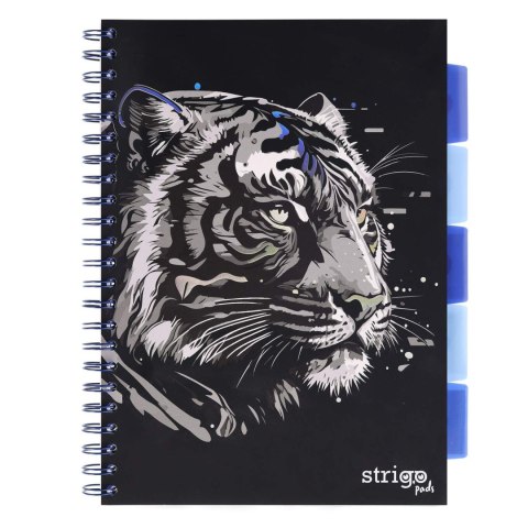 Kołozeszyt A4/100k kratka oprawa PP 80g Tygrys czarny STRIGO PADS020
