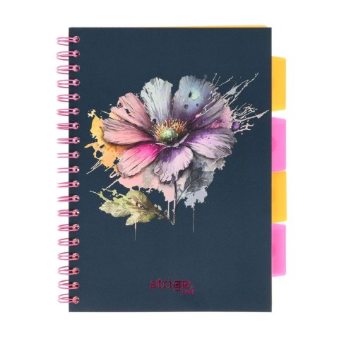 Kołozeszyt B6/100k kratka oprawa PP 80g Kwiaty granat STRIGO PADS078