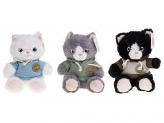 PLUSZAK KOT 22CM SIEDZACY W BLUZIE MIX3