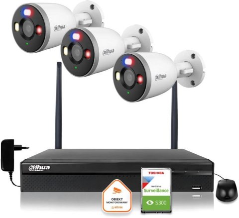 Zestaw monitoringu IP Dahua 3 Kamery tubowe WI-FI 5MPx aktywne odtraszanie LED IR do 30m
