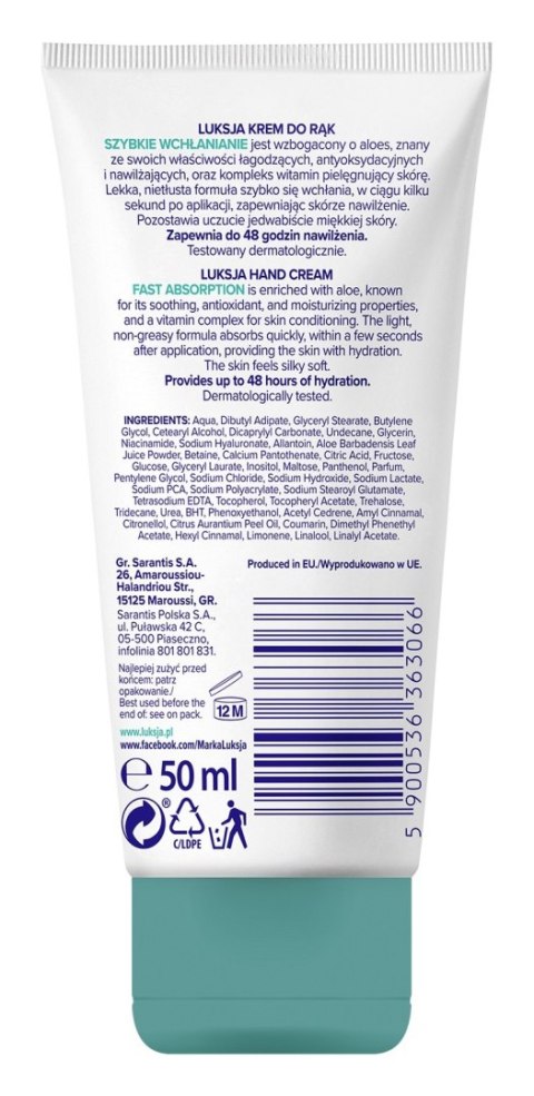 LUKSJA Krem do rąk Szybkie wchłanianie 50 ml