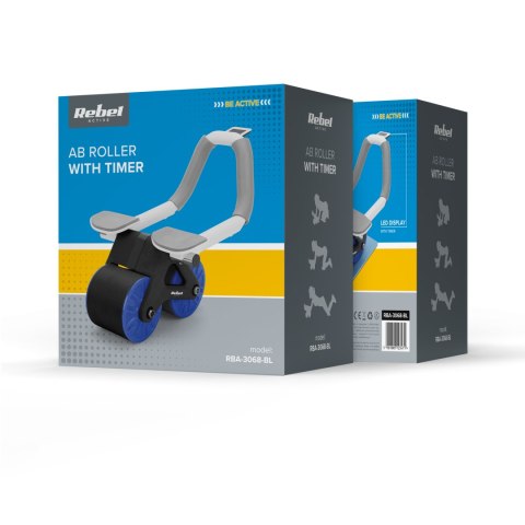 Przyrząd do ćwiczenia mięśni brzucha z timerem, AB roller Wheel AB-3 , kolor czarno-niebieski , REBEL ACTIVE
