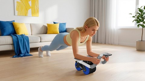 Przyrząd do ćwiczenia mięśni brzucha z timerem, AB roller Wheel AB-3 , kolor czarno-niebieski , REBEL ACTIVE