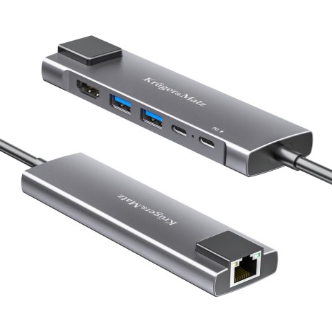 Adapter (HUB) USB typu C na HDMI/2x USB3.0/2x USB typu C/RJ45