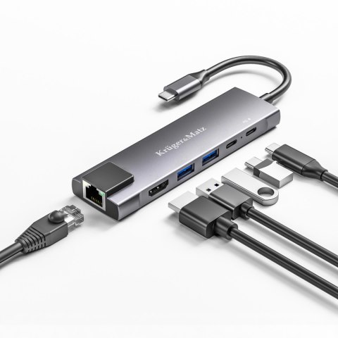 Adapter (HUB) USB typu C na HDMI/2x USB3.0/2x USB typu C/RJ45