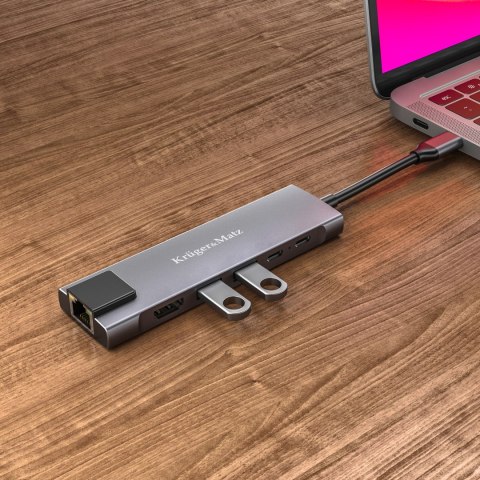 Adapter (HUB) USB typu C na HDMI/2x USB3.0/2x USB typu C/RJ45