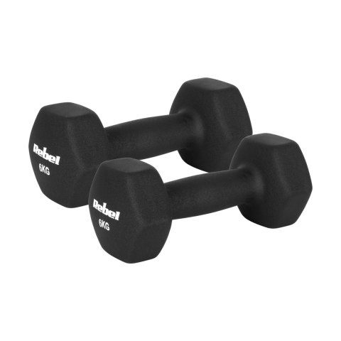 Hantelki żeliwne neoprenowe HEX 2x6kg, REBEL ACTIVE