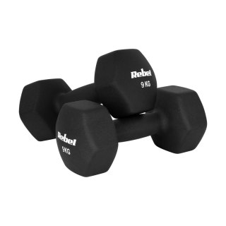 Hantelki żeliwne neoprenowe HEX 2x9kg, REBEL ACTIVE