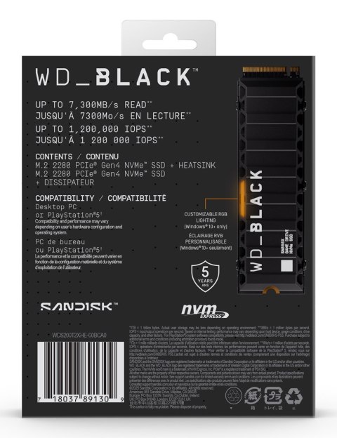 Dysk SSD WD Black SN850X WDS200T2XHE (2 TB ; M.2; PCIe NVMe 4.0 x4; heatsink)
