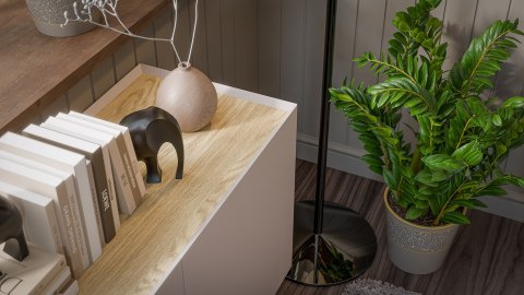 Komoda FELLINI 150x40x70 kaszmir + blat dąb olejowany